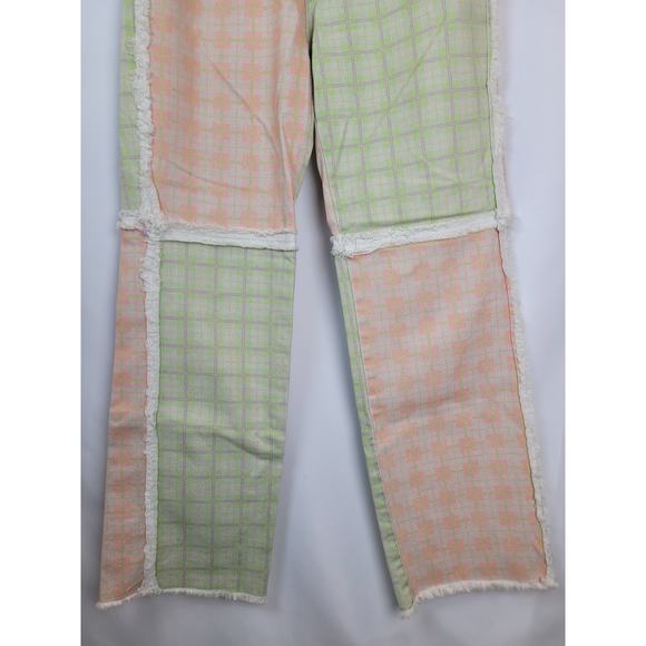 The Ragged Priest Jeans Patchwork Checkered Jeans Lime Green Salmon Blue Sz 26 - Picture 3 of 11